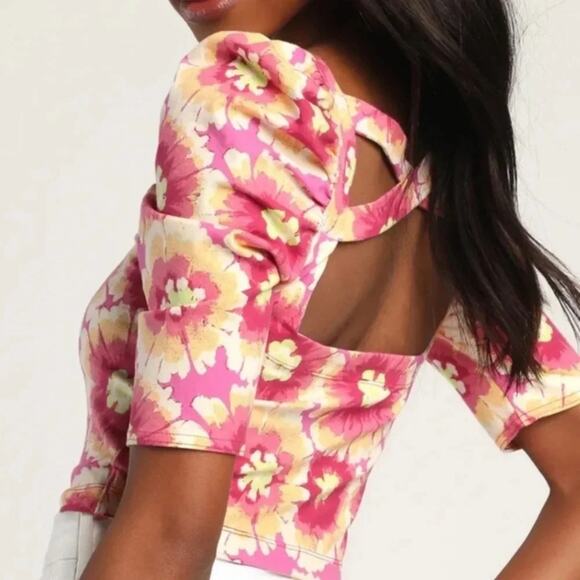 Free People Pink Combo Give Me More Floral Top Sz M NWT - Picture 11 of 13